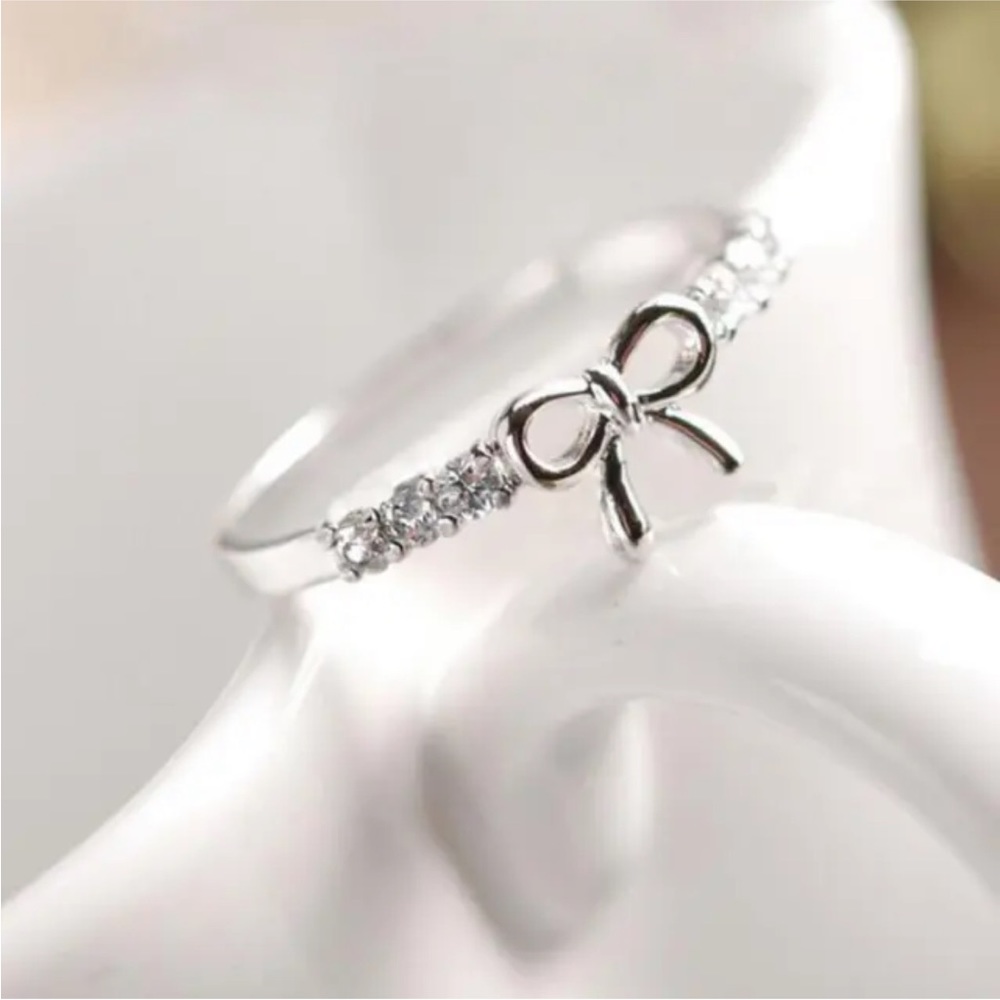 Korean Jewelry Simple Crystal Bow Ring SL Ring Set Size 8